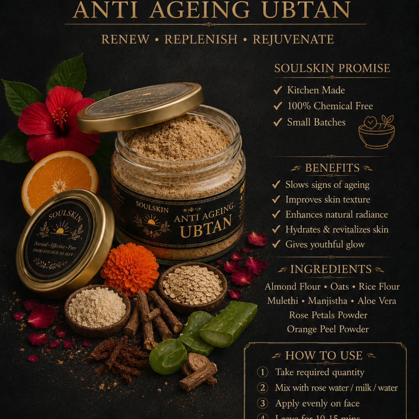 Natural skincare ingredients being mixed for Soul Skin Naturals ubtan